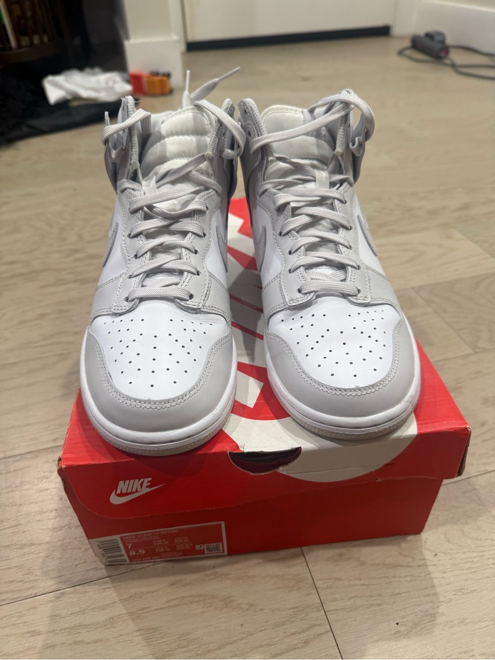 Nike Dunk Retro White and Vast Grey High-Top Sneakers